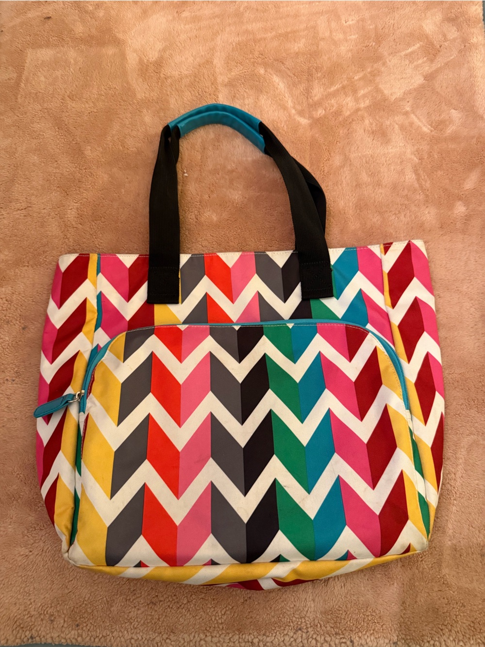 Multicolor Chevron Everyday Tote with Front Zip Pocket
